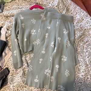 Charming Floral Knit Set in Sage Green